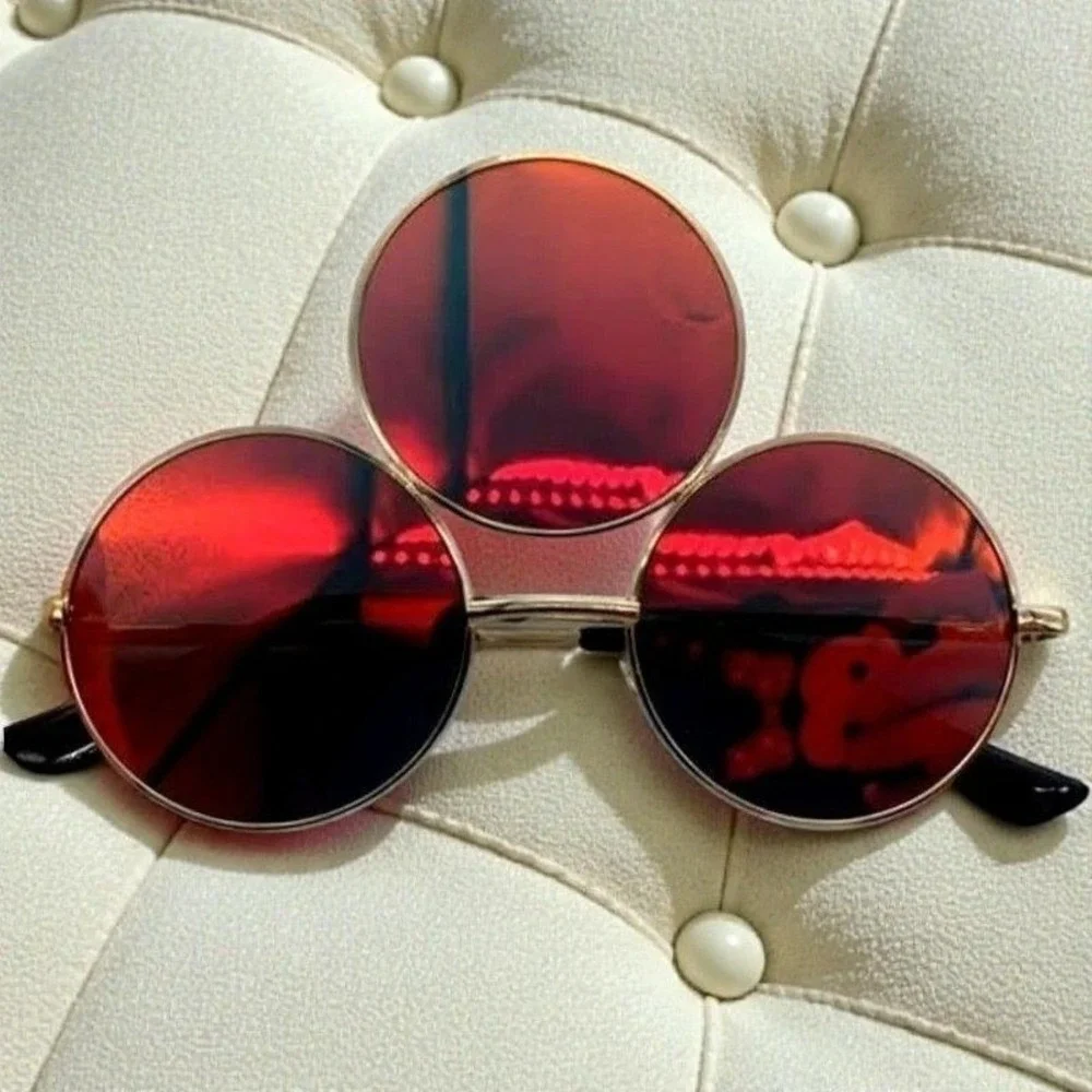 New Red Third Eye Round Sunglasses Trippy Rave Festival EDC Reflective Round